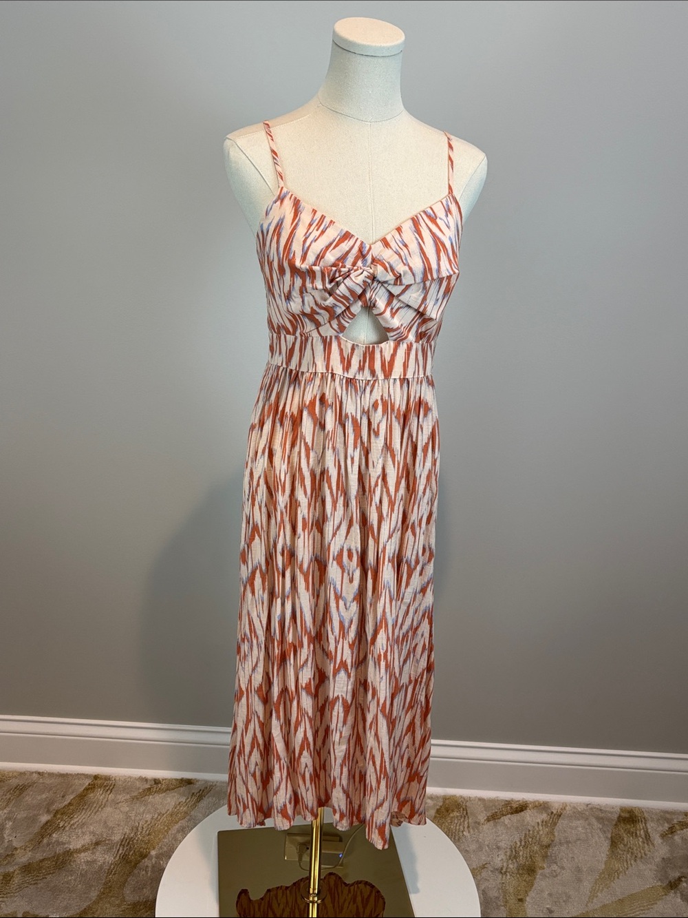 Nine West Rust & White Twist-Front High-Low Midi Dress